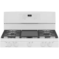 GE 30" 5.0 Cu. Ft. Fan Convection 5-Burner Freestanding Gas Air Fry Range (JCGB735DPWW) - White