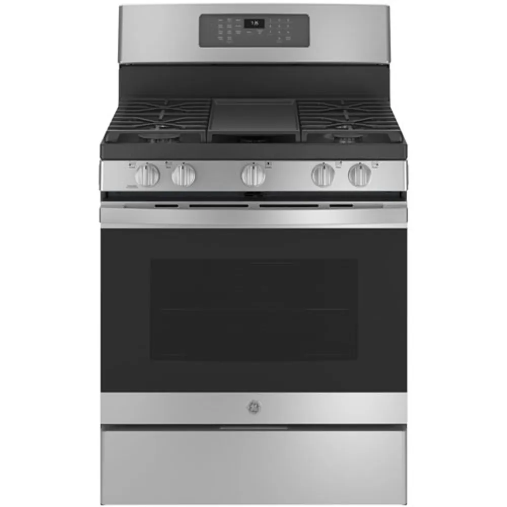 GE 30" 5.0 Cu. Ft. Fan Convection 5-Burner Freestanding Gas Air Fry Range (JCGB735SPSS) - Stainless