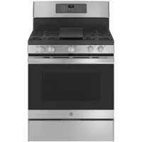 GE 30" 5.0 Cu. Ft. Fan Convection 5-Burner Freestanding Gas Air Fry Range (JCGB735SPSS) - Stainless