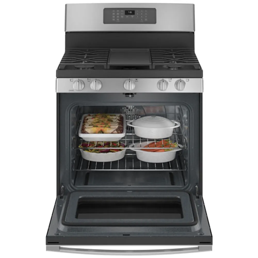 GE 30" 5.0 Cu. Ft. Fan Convection 5-Burner Freestanding Gas Air Fry Range (JCGB735SPSS) - Stainless