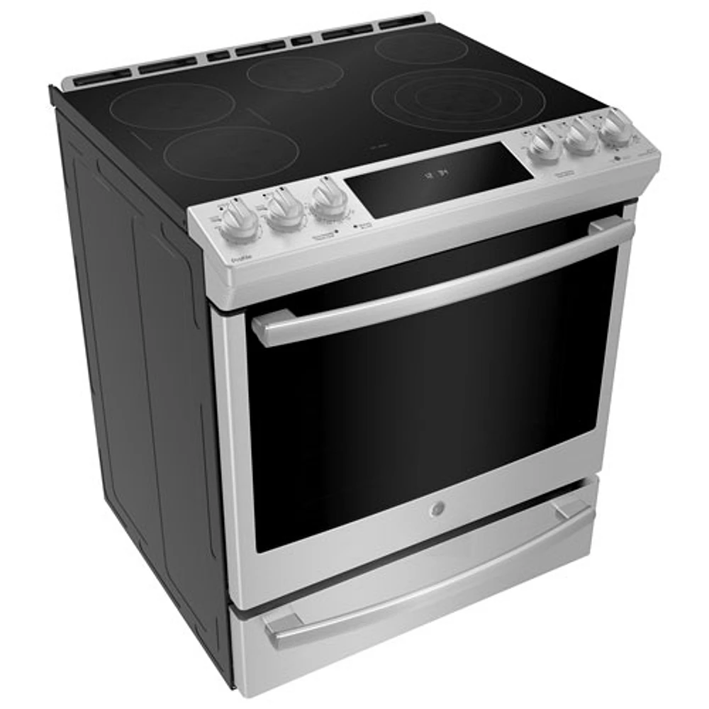 GE Profile 30" 5.3 Cu. Ft. True Convection 5-Element Slide-In Electric Range (PCS940YMFS) - Stainless