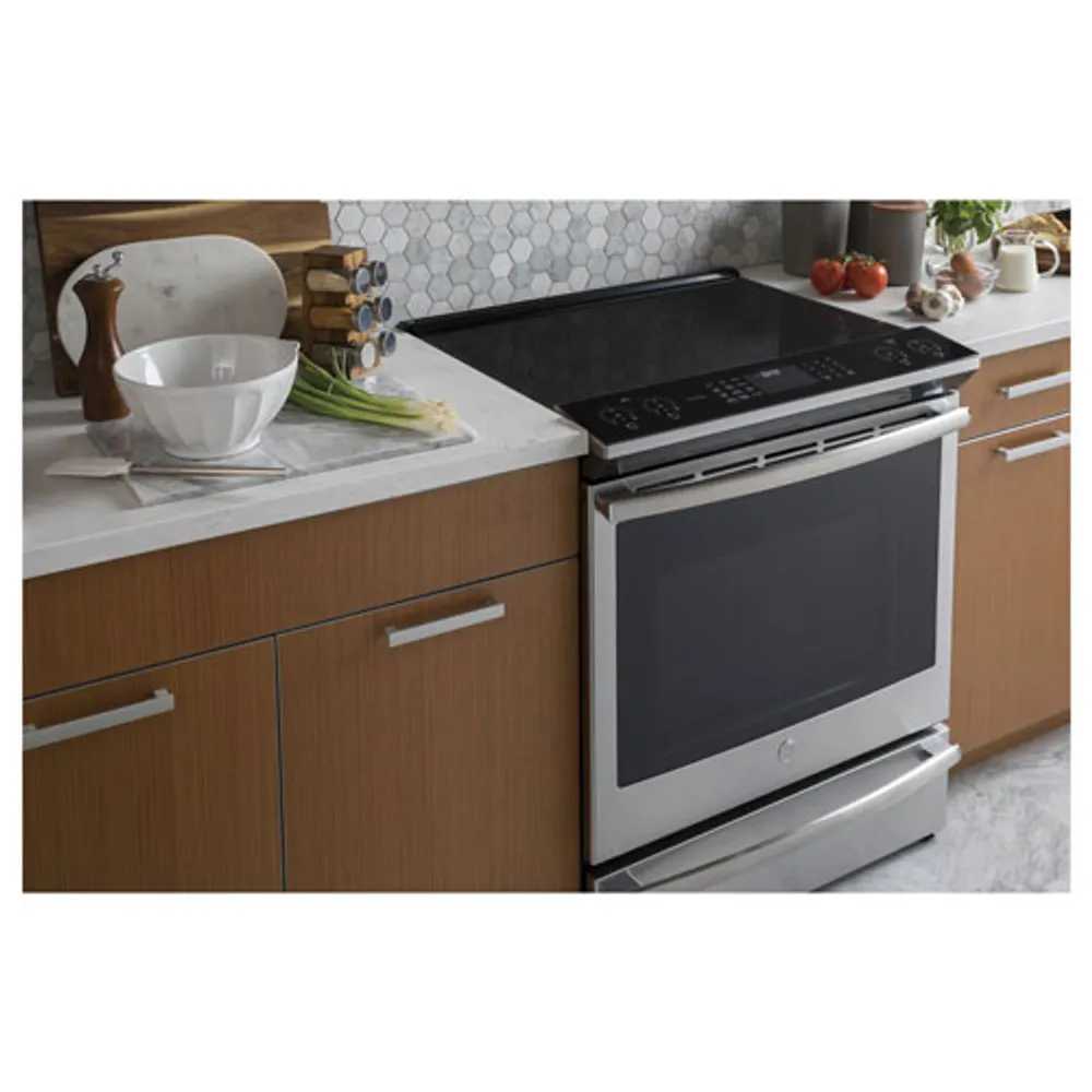 GE Profile 30" 5.3 Cu. Ft. True Convection 5-Element Slide-In Induction Range (PCHS920YMFS) - Stainless