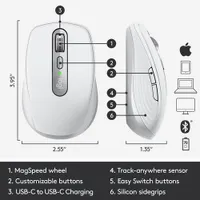 Souris Bluetooth Darkfield MX Anywhere 3 de Logitech pour Mac - Gris pâle