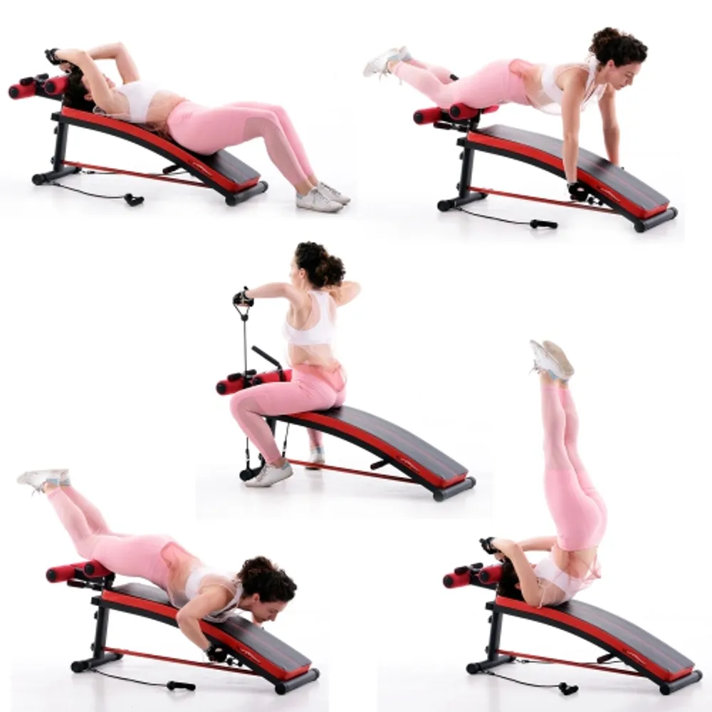 Soozier Multifunctional Sit Up Bench Foldable Fitness Equipment with  Elastic Rope