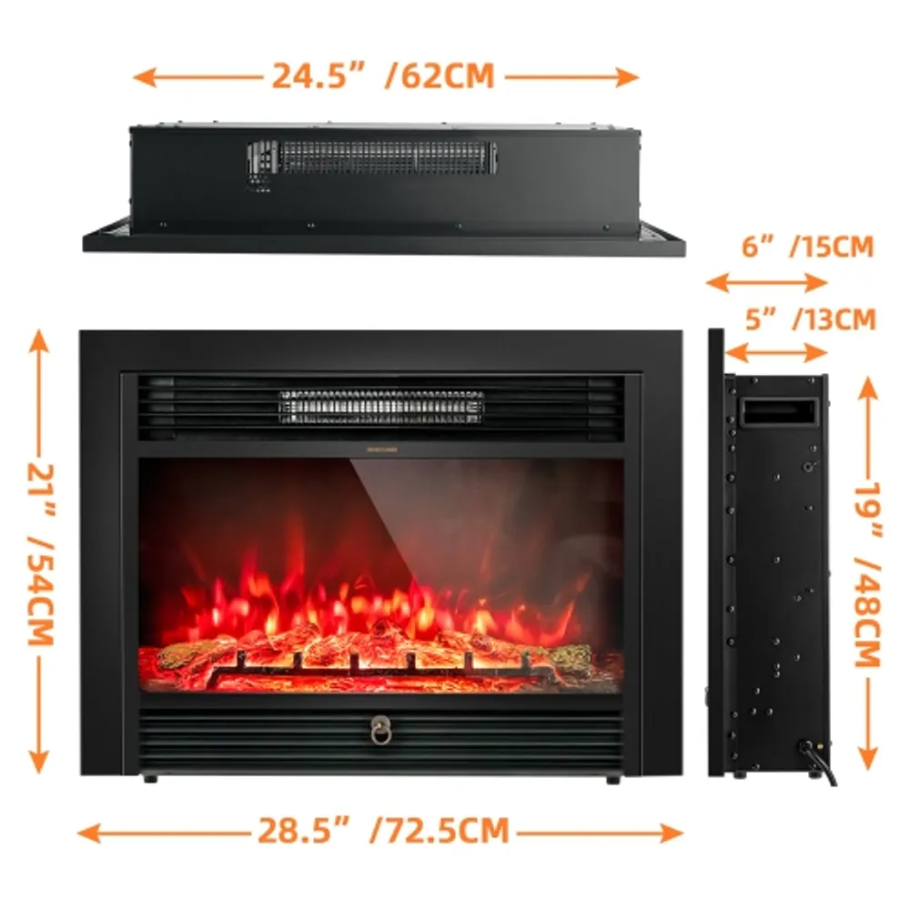 Gymax 28.5'' Fireplace Electric Embedded Insert Heater Glass Log Flame  Remote | Scarborough Town Centre