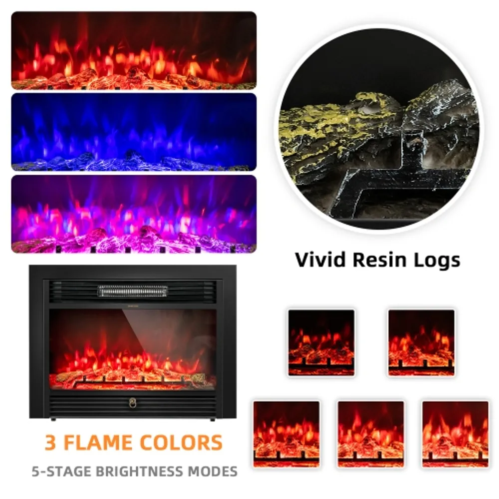 Gymax 28.5'' Fireplace Electric Embedded Insert Heater Glass Log Flame  Remote | Scarborough Town Centre