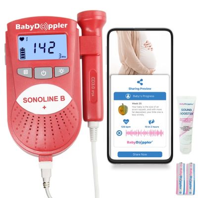 Sonoline B Plus Water Resistant in Red with 3MHz Doppler Probe - The Authentic Fetal Doppler from Baby Doppler