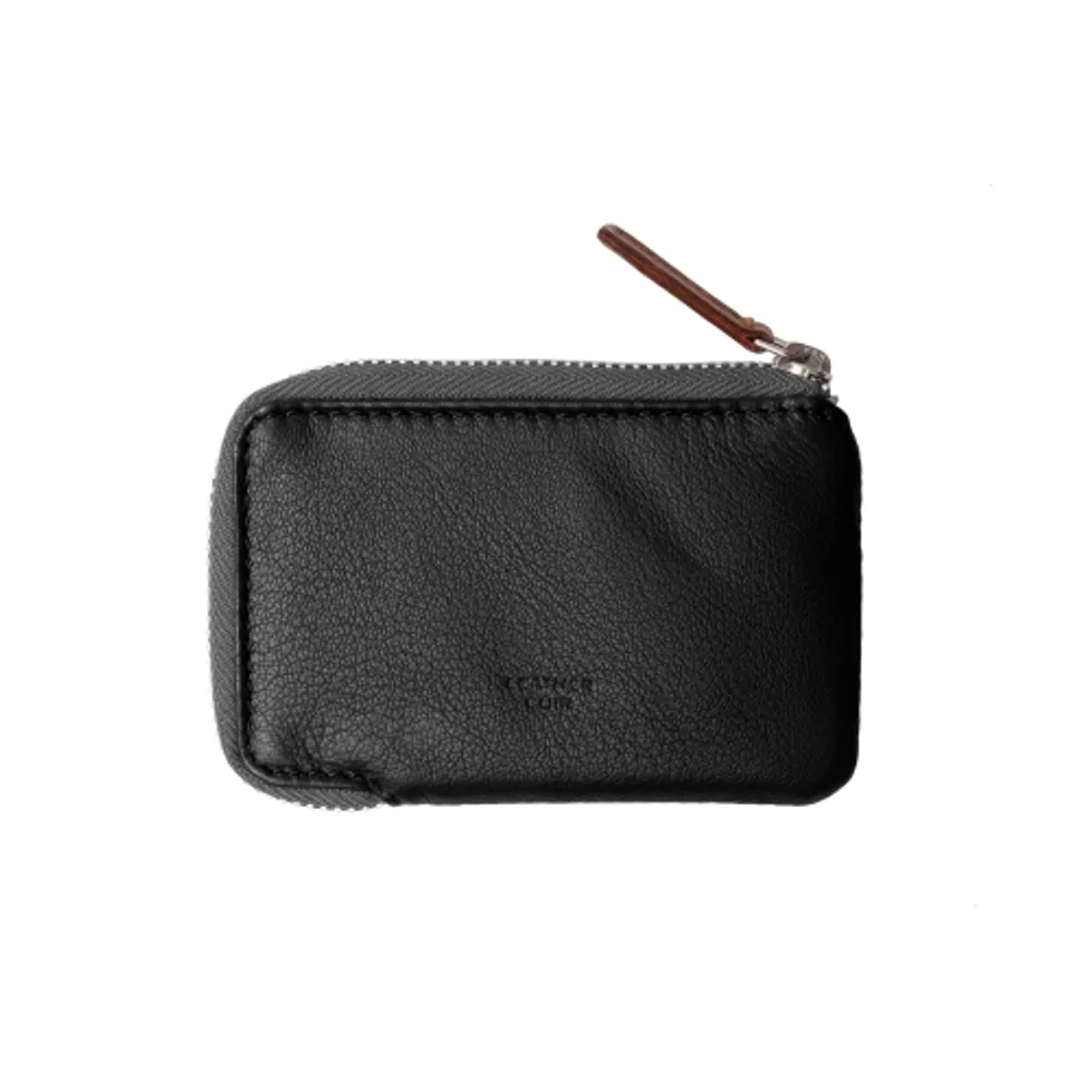 CHAMPS Minimalist Black Genuine Leather RFID Blocking Zip Case