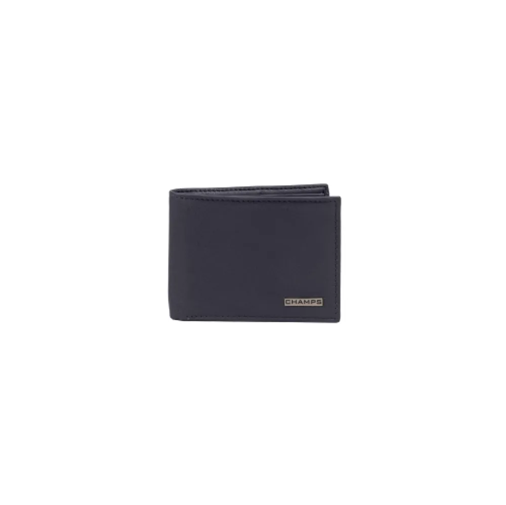 Leather RFID Bi-Fold Centre Wing with coin Pocket Wallet - Black