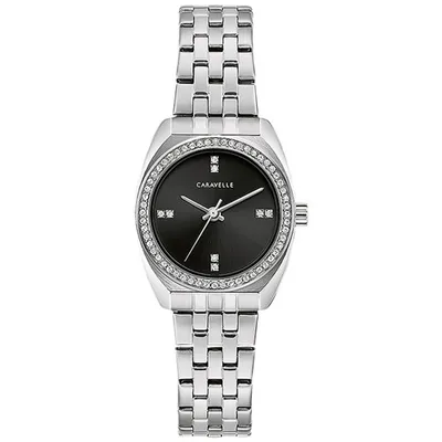 Caravelle Dress 26mm Women's Fashion Watch with Crystal Bezel - Silver/Black