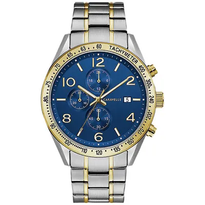 Caravelle Sport 44mm Men's Chronograph Sport Watch - Silver/Gold/Blue