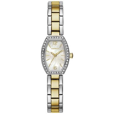 Caravelle Dress 24mm Women's Fashion Watch with Crystal Bezel - Silver/Gold/Silver-White