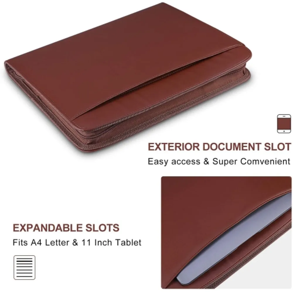 Portfolio Binder Zippered Padfolio, Interview Resume Document Organizer  Leather Travel Conference Folder Executive Business Padfolio Case with  Writing Pad Tablet iPad Pockets