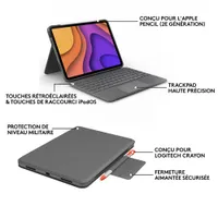 Étui-clavier Folio Touch de Logitech pour iPad Air de 11 po (M2), iPad Air (5e/4e gén.) avec pavé tactile - Gris