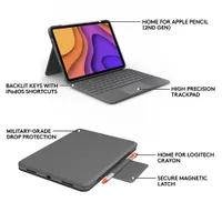 Étui-clavier Folio Touch de Logitech pour iPad Air de 11 po (M2), iPad Air (5e/4e gén.) avec pavé tactile - Gris