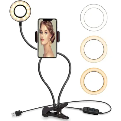 Vivider (TM) Selfie Ring Light with Cell Phone Holder Stand for Live Stream/Makeup, LED Camera Lighting [3-Light Mode] [10-Level Brightness]