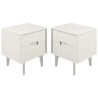 Groove Handle Modern 2-Drawer Nightstand - White