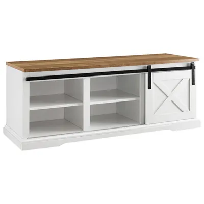 Sliding Barn Door Modern Entryway Storage Bench - White/Reclaimed Barnwood