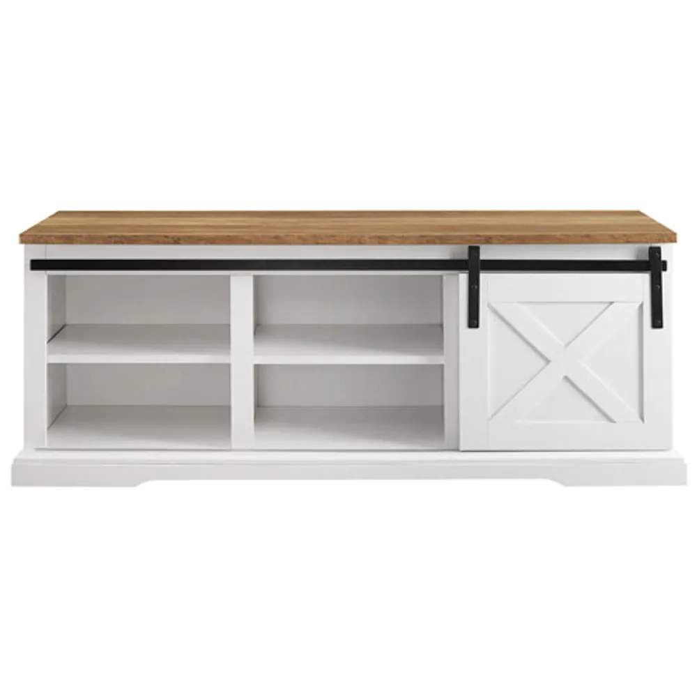 Sliding Barn Door Modern Entryway Storage Bench - White/Reclaimed Barnwood