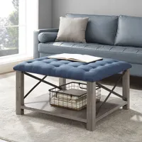 Farmhouse Tufted Coffee Table Ottoman - Blue