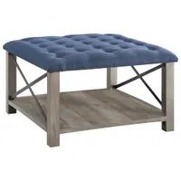 Farmhouse Tufted Coffee Table Ottoman - Blue