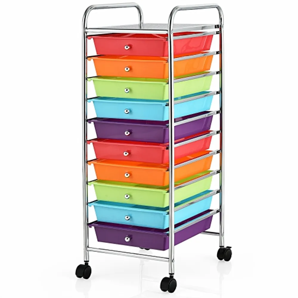 Costway 15 Drawer Rolling Storage Cart Tools Scrapbook Paper Office School Organizer