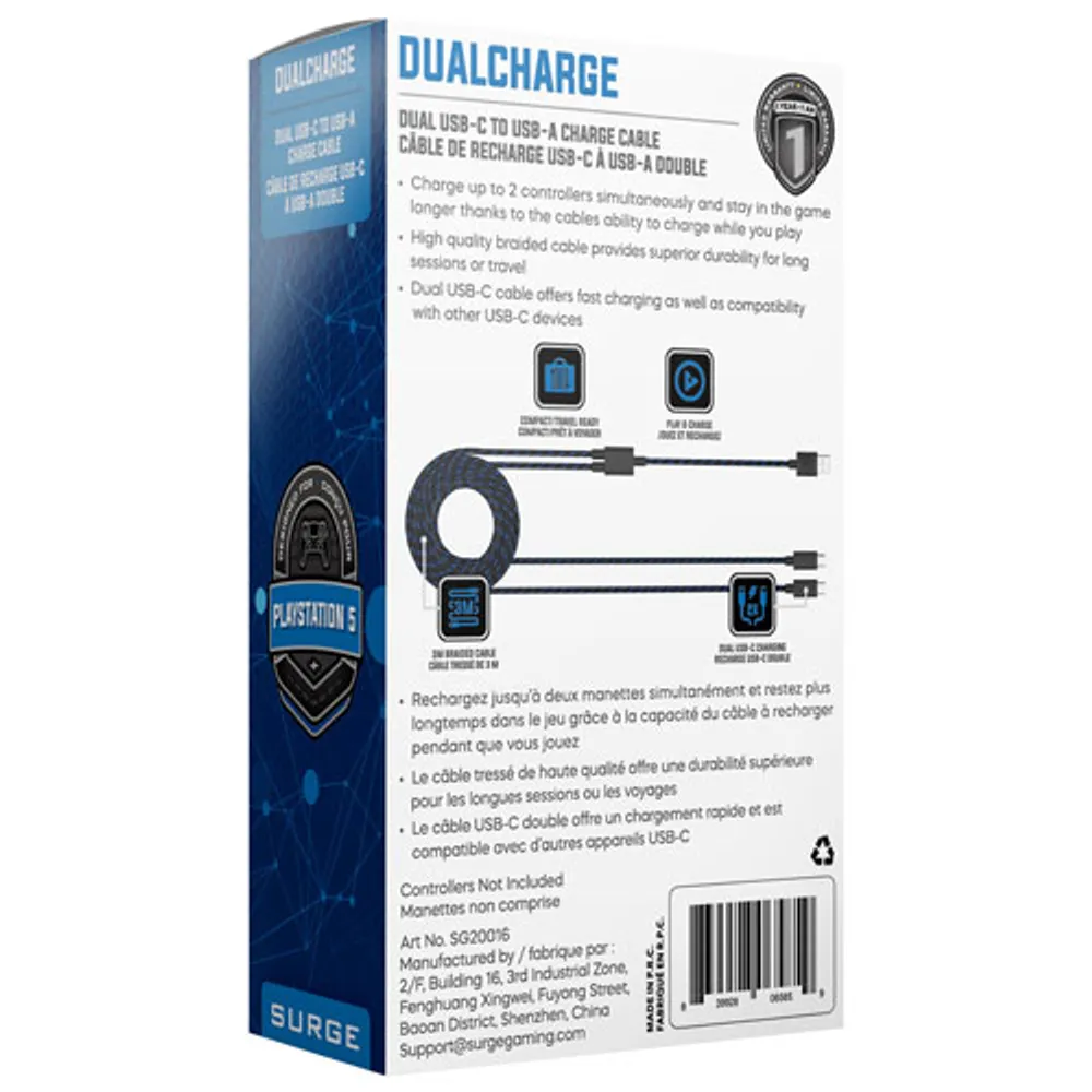 Surge Dual USB-C Controller Charging Cable for PS5
