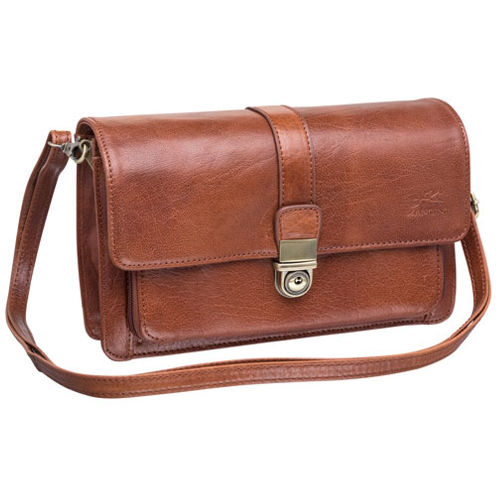 Mancini Arizona Front Organizer Leather Crossbody Bag - Cognac