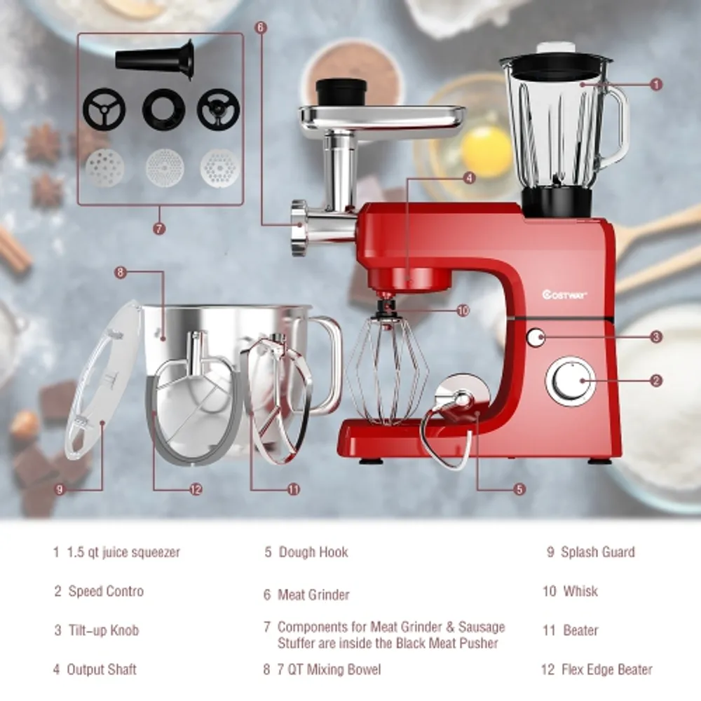 4.8 Qt 8-speed Electric Food Mixer with Dough Hook Beater - Costway