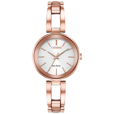 Citizen Axiom Eco-Drive Watch 28mm Women's Watch - Pink Gold-Tone Case, Pink Gold-Tone Bangle & Silver-White Dial