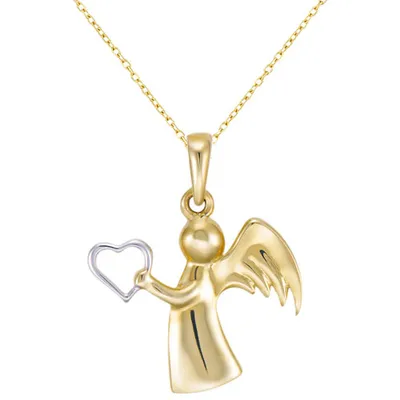 Pendentif ange avec coeur en or deux tons sur chaîne en or 10 ct 18 po de la collection Le Reve