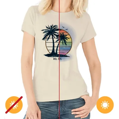 Women Crew Tee - Island Palm Sunset - Beige by DelSol for Women - 1 Pc T-Shirt (Medium)