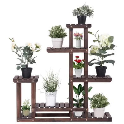 Costway Wooden Plant Flower Display Stand 6 Wood Shelf Storage Rack Garden