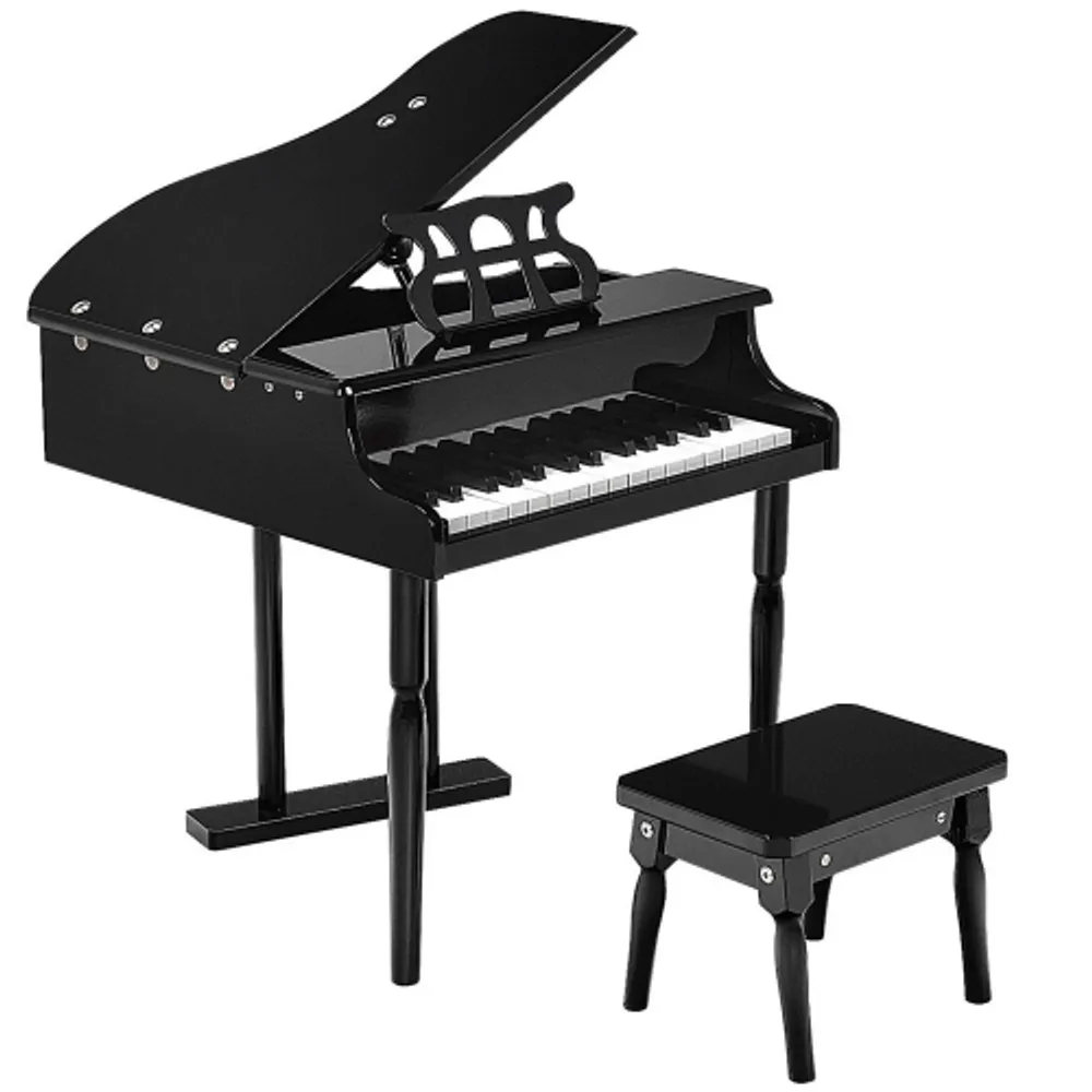 Donner Black Wood Two-Seater Cushioned Piano Bench with Storage