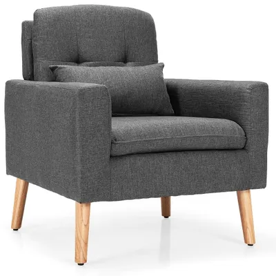 Costway Modern Accent Arm Chair Upholstered Fabric Single Sofa w/Rubber Wood Legs