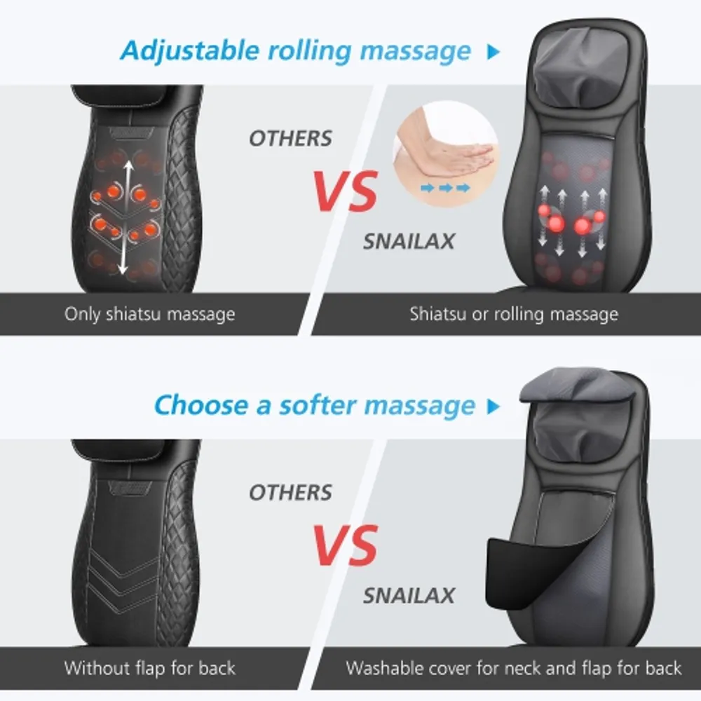 Snailax Shiatsu Back Massager with Heat & Vibration, Massage Seat