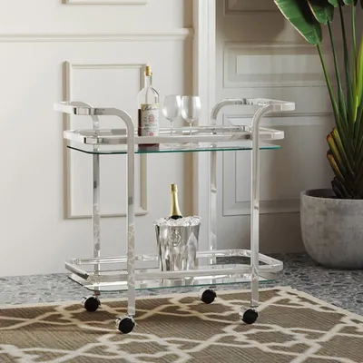 Zedd 2-Tier Contemporary Mobile Bar Cart - Chrome