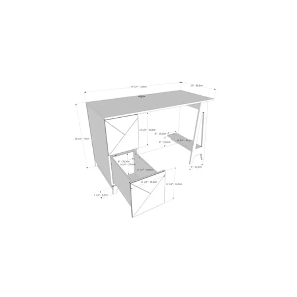 Atypik 47.25"W Computer Desk with 2 Drawers - White