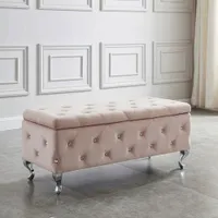 Monique Rectangular Contemporary Polyester Storage Ottoman - Blush Pink