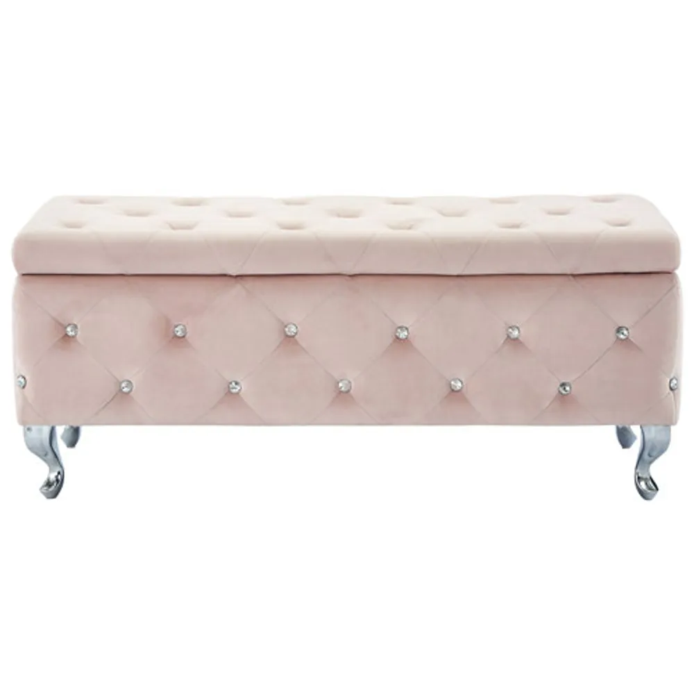 Monique Rectangular Contemporary Polyester Storage Ottoman - Blush Pink