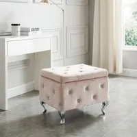 Monique Square Contemporary Polyester Storage Ottoman - Blush Pink