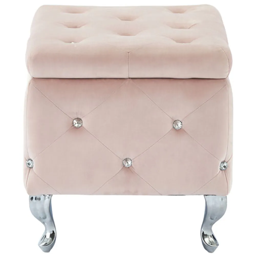 Monique Square Contemporary Polyester Storage Ottoman - Blush Pink