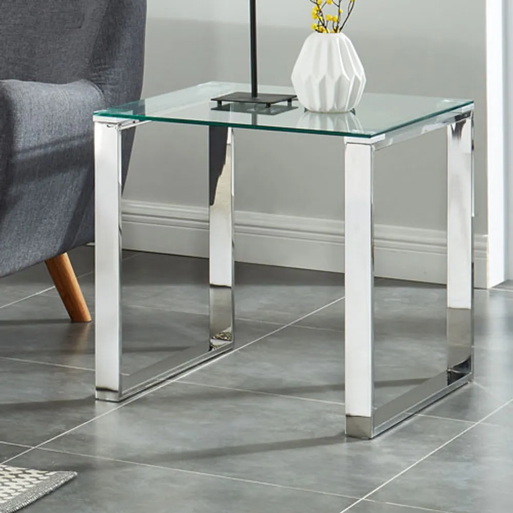 Zevon Contemporary Square Accent Table - Silver