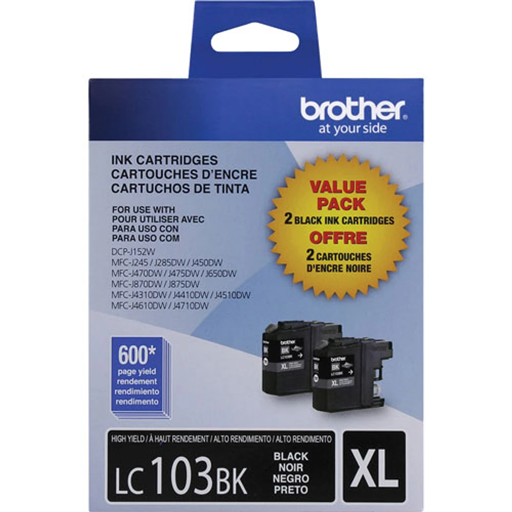 Cartouche d'encre noire de Brother (LC103-2PKS) - Paquet de 2