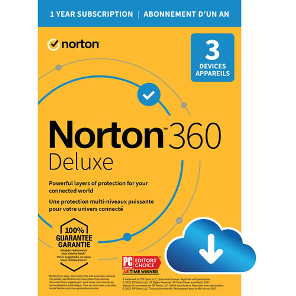 Norton 360 Deluxe (PC/Mac) - 3 Devices - 25GB Cloud Backup - 1-Year Subscription - Digital Download