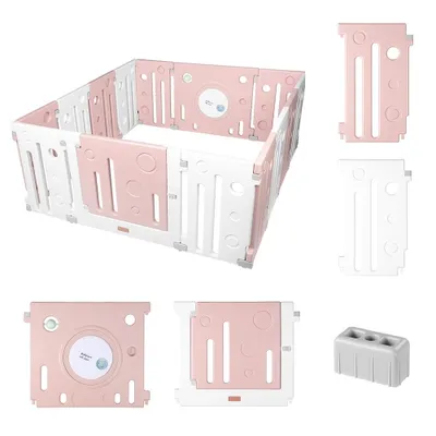 Portable Baby Play Yard 14 Panel Kids Activity Centre Safety Infant Playpen for Home Indoor Outdoor Pink-LIVINGbasics