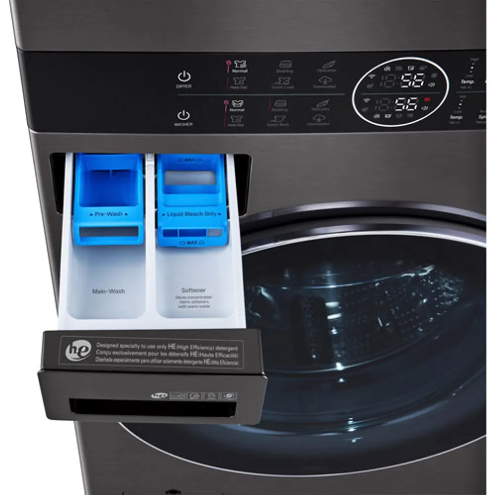 LG WashTower 5.2 Cu. Ft. High Efficiency Steam Washer & Dryer Laundry Centre (WKEX200HBA) - Black Steel