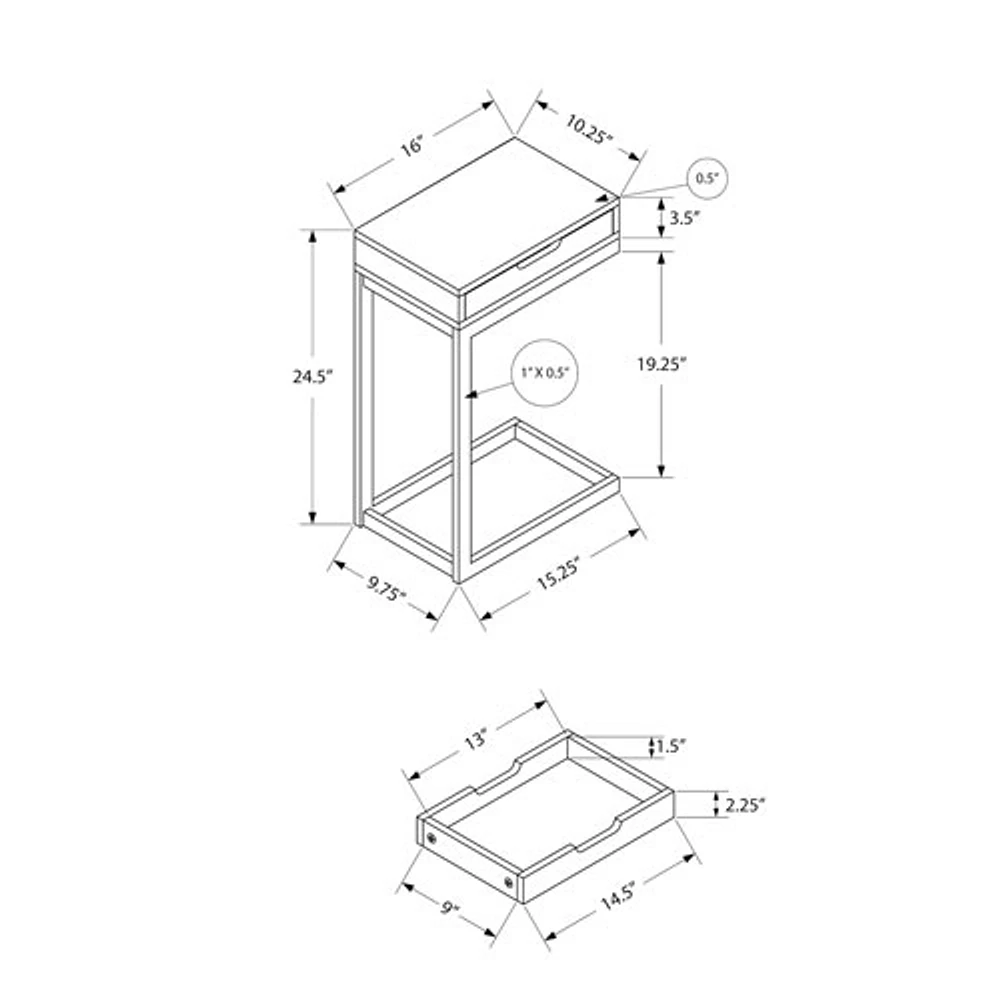 Monarch C-Shape Contemporary Rectangular Accent Table