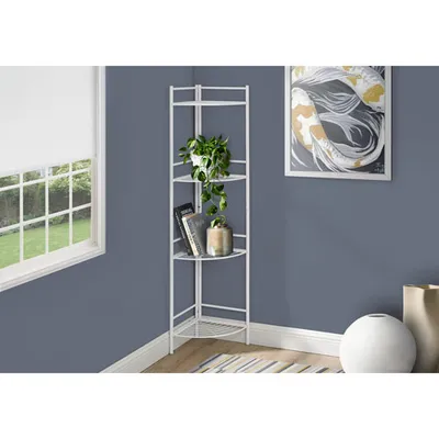 Monarch 58" 4-Shelf Metal Corner Bookcase - White