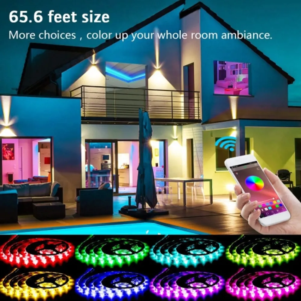 KIKO LED Light Strip, Kiko Led Strip Smart Color Changing Rope Lights  65.6ft 20m SMD 5050 RGB Light Strips with Bluetooth Controller Sync to  Music Apply for TV,Bedroom, and Home Decoration